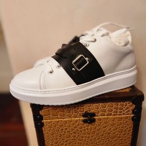 Moschino White and Black Athletic Shoes